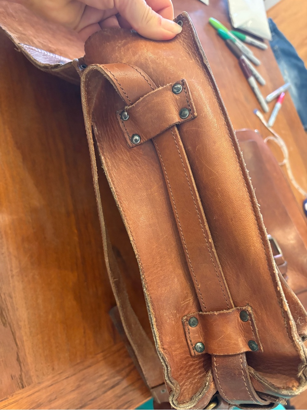 Gorgeous, vintage handmade Brown Leather Messenger Bag Briefcase satchel - Picture 12 of 13